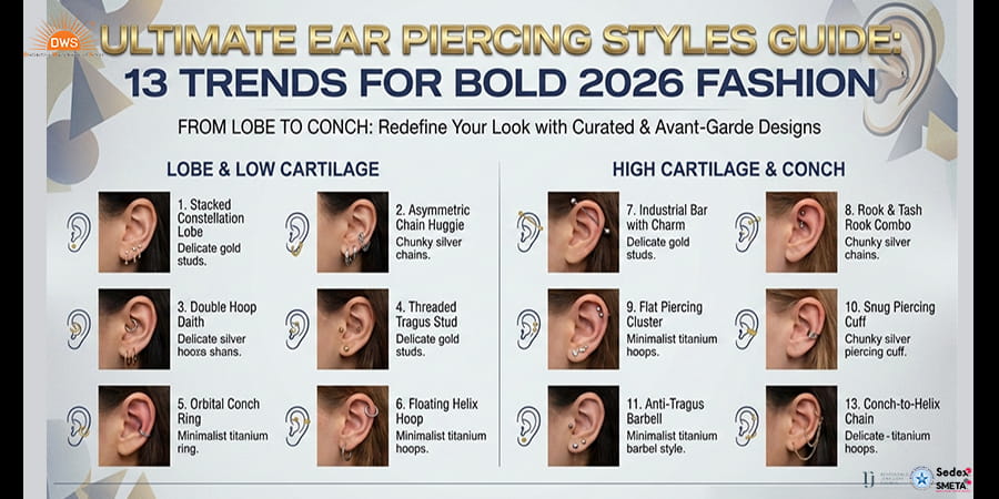 Ultimate Ear Piercing Styles Guide: 13 Trends for Bold 2026 Fashion from Lobe to Conch